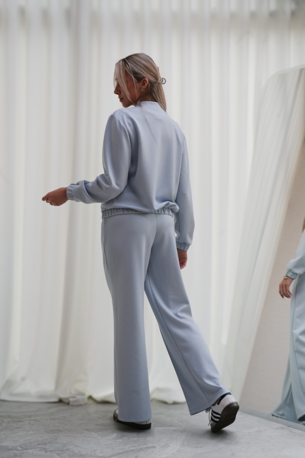 Luksusowy Komplet Damski Masełko Bluza Rozpinana + Spodnie Wide Leg Premium Soft Touch Elegancja & Komfort-BŁĘKIT